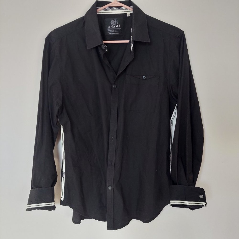 Women's ANAMA Black 100% Cotton Contract Trim Shirt, Size L